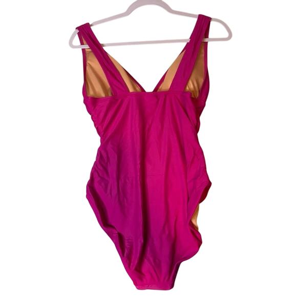 J.Crew Radiant Fuchsia Ruched V-Neck One Piece Swimsuit Size 8 NWT - Picture 3 of 4